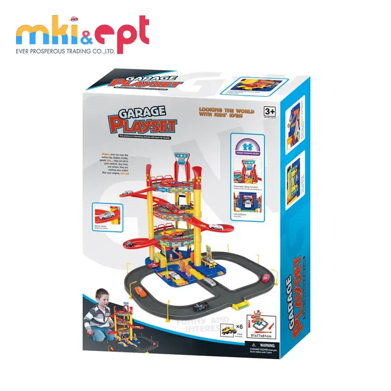 HKM-787027 Giant Parking Lot Toy Car Garage Play Set for Ages 2-13, Eco-Friendly ABS Plastic, Colorful Design
