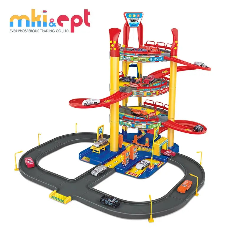 HKM-787027 Giant Parking Lot Toy Car Garage Play Set for Ages 2-13, Eco-Friendly ABS Plastic, Colorful Design