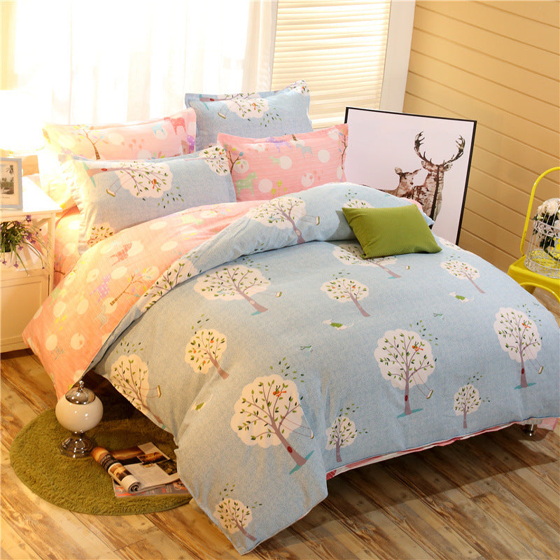 HKM-787155 Cashmere Cotton Flower Print Bedding Set - Available in Three-Piece and Four-Piece Options for Beds Up to 2.0m