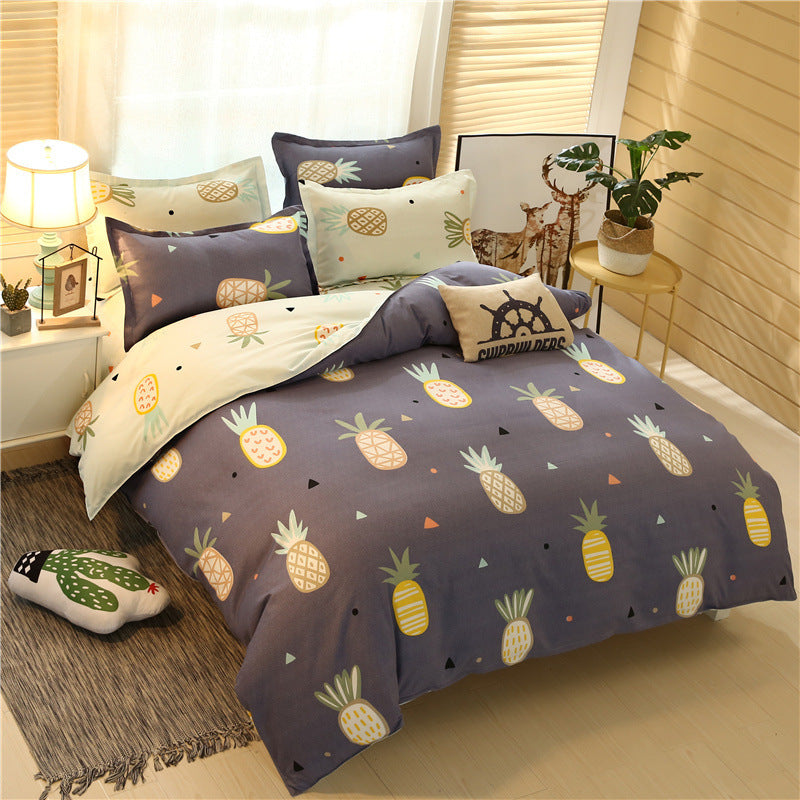HKM-787155 Cashmere Cotton Flower Print Bedding Set - Available in Three-Piece and Four-Piece Options for Beds Up to 2.0m