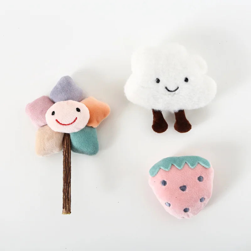 KTX-787219 Plush Cartoon Cat Stick with Bell - Interactive Strawberry Flower Toy for Pets
