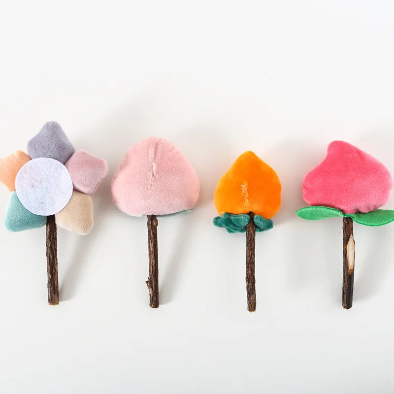 KTX-787219 Plush Cartoon Cat Stick with Bell - Interactive Strawberry Flower Toy for Pets