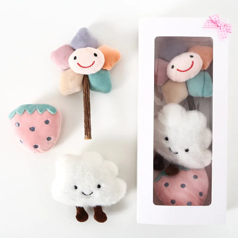 KTX-787219 Plush Cartoon Cat Stick with Bell - Interactive Strawberry Flower Toy for Pets