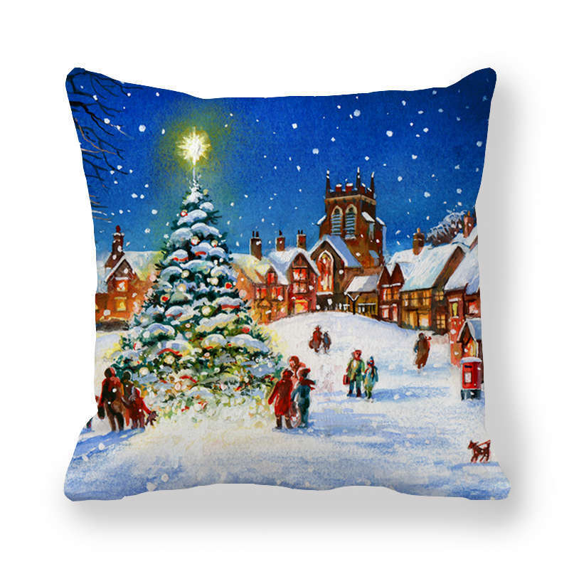 HKM-787347 Cartoon/Anime Christmas Style Peach Skin Fabric Pillow Cover 45x45cm