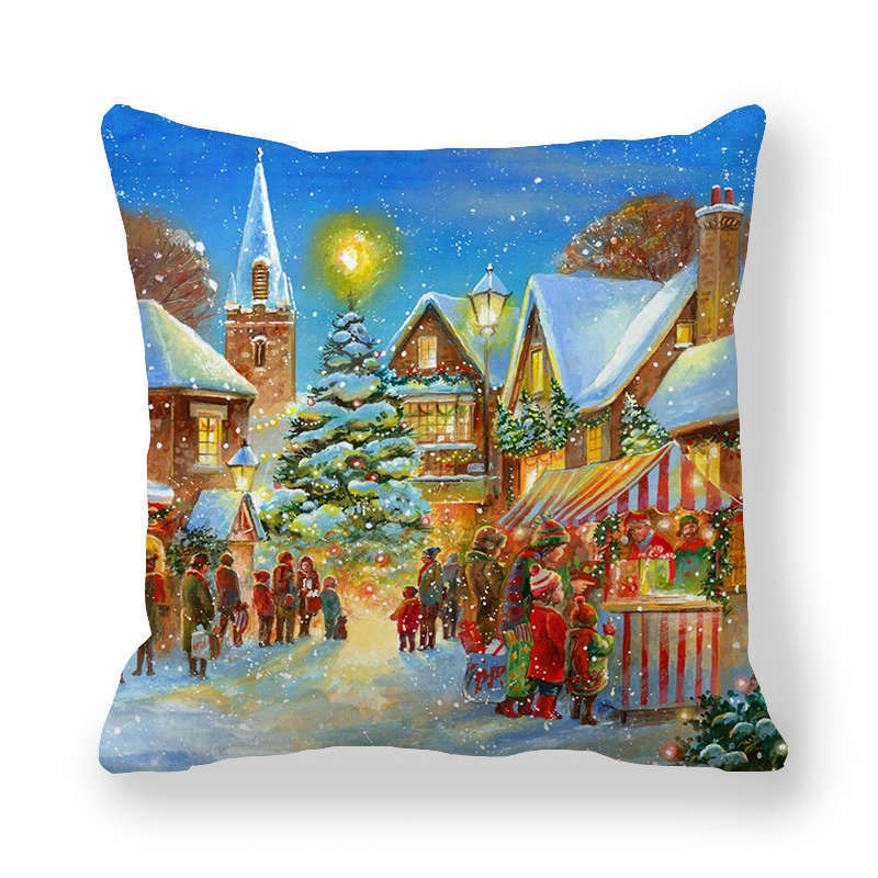 HKM-787347 Cartoon/Anime Christmas Style Peach Skin Fabric Pillow Cover 45x45cm