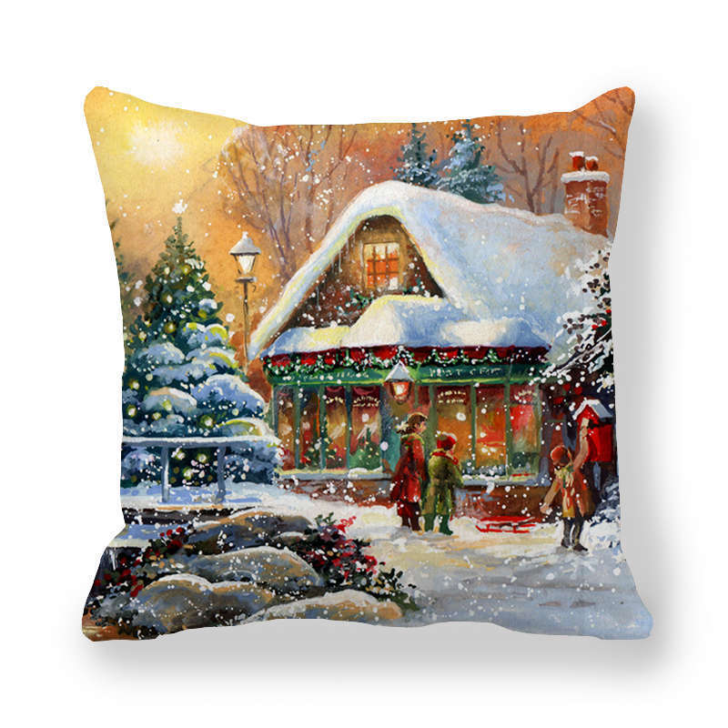 HKM-787347 Cartoon/Anime Christmas Style Peach Skin Fabric Pillow Cover 45x45cm