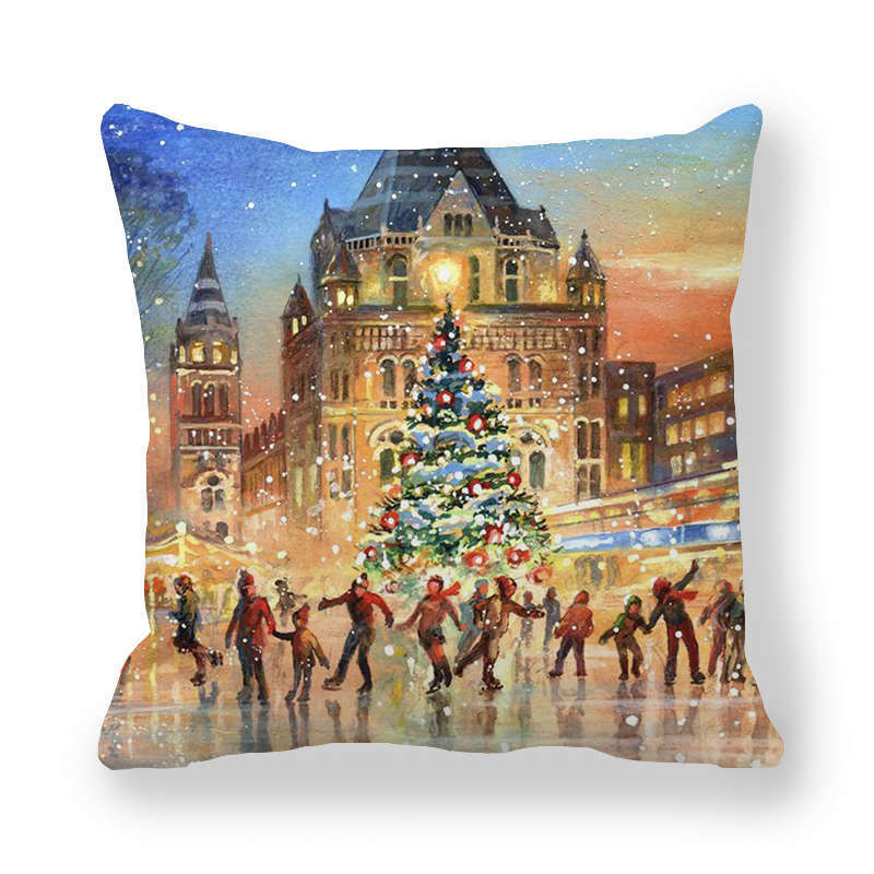 HKM-787347 Cartoon/Anime Christmas Style Peach Skin Fabric Pillow Cover 45x45cm