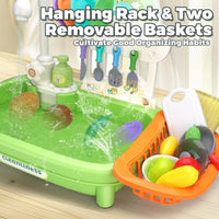 HKM-787347 Upgraded Pretend Kitchen Sink Play Set with Working Faucet and Dishes for Kids