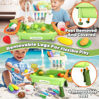 HKM-787347 Upgraded Pretend Kitchen Sink Play Set with Working Faucet and Dishes for Kids