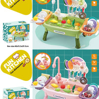 HKM-787347 Upgraded Pretend Kitchen Sink Play Set with Working Faucet and Dishes for Kids