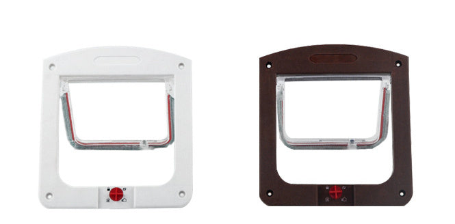 HKM-787539 Controllable Two-Way Pet Door for Easy Access - White/Brown, Durable PP Material