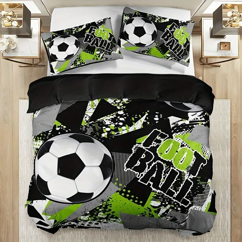 HKM-787539 Football Print Duvet Cover Set - Soft Chemical Fiber Bedding for Children's Rooms