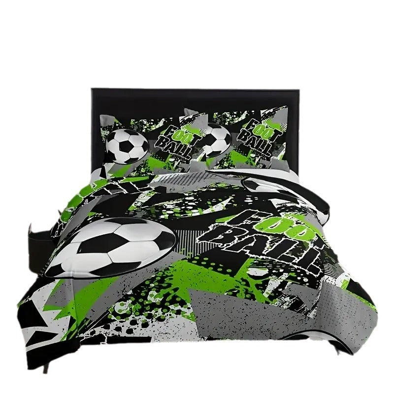 HKM-787539 Football Print Duvet Cover Set - Soft Chemical Fiber Bedding for Children's Rooms