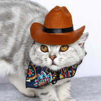 HKM-787539 Pet Cat Straw Cowboy Hat in Brown - Stylish Four Seasons Accessory