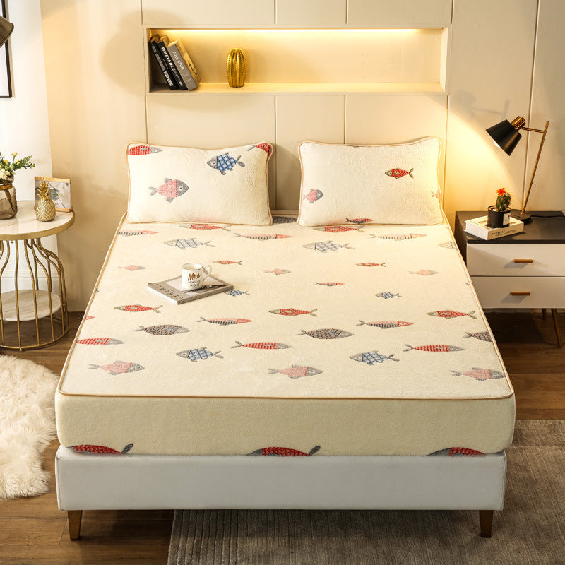 HKM-787539 Snow Fleece Bed Sheet with Digital Floral Prints - Warm and Cozy Bedding in Multiple Sizes
