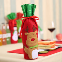 HKM-787667 Embroidered Sequin Wine Bottle Bag Featuring Snowman and Deer Design