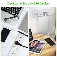 HKM-787731 6FT Power Strip with 3 AC Outlets, 2 USB A Ports, and 1 USB C Port, Wall Mountable with Safety Cover, Ideal for Home and Office Use