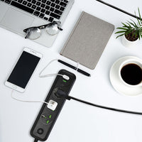 HKM-787731 6FT Power Strip with 3 AC Outlets, 2 USB A Ports, and 1 USB C Port, Wall Mountable with Safety Cover, Ideal for Home and Office Use