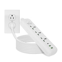 HKM-787731 6FT Power Strip with 3 AC Outlets, 2 USB A Ports, and 1 USB C Port, Wall Mountable with Safety Cover, Ideal for Home and Office Use