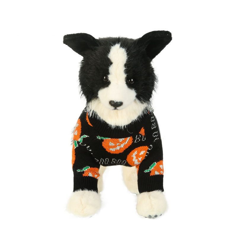 HKM-787795 Halloween Pumpkin Pattern Dog Sweater in Black, Sizes S-XXL, Polyester