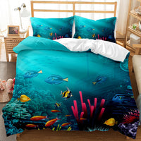 HKM-787859 Whale Shark 3D Digital Printed Brushed Bedding Set - Quilt Cover and Pillow Cases, 4-Piece Collection