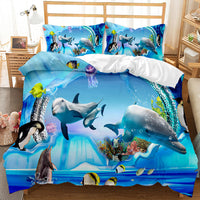 HKM-787859 Whale Shark 3D Digital Printed Brushed Bedding Set - Quilt Cover and Pillow Cases, 4-Piece Collection