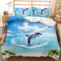 HKM-787859 Whale Shark 3D Digital Printed Brushed Bedding Set - Quilt Cover and Pillow Cases, 4-Piece Collection