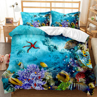 HKM-787859 Whale Shark 3D Digital Printed Brushed Bedding Set - Quilt Cover and Pillow Cases, 4-Piece Collection
