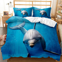 HKM-787859 Whale Shark 3D Digital Printed Brushed Bedding Set - Quilt Cover and Pillow Cases, 4-Piece Collection