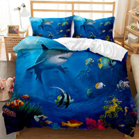 HKM-787859 Whale Shark 3D Digital Printed Brushed Bedding Set - Quilt Cover and Pillow Cases, 4-Piece Collection
