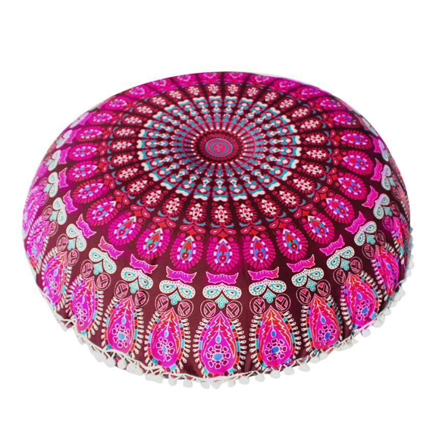HKM-787923 Round Mandala Floor Pillowcase - Soft Polyester Cushion Cover for Meditation and Home Decor