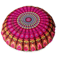 HKM-787923 Round Mandala Floor Pillowcase - Soft Polyester Cushion Cover for Meditation and Home Decor
