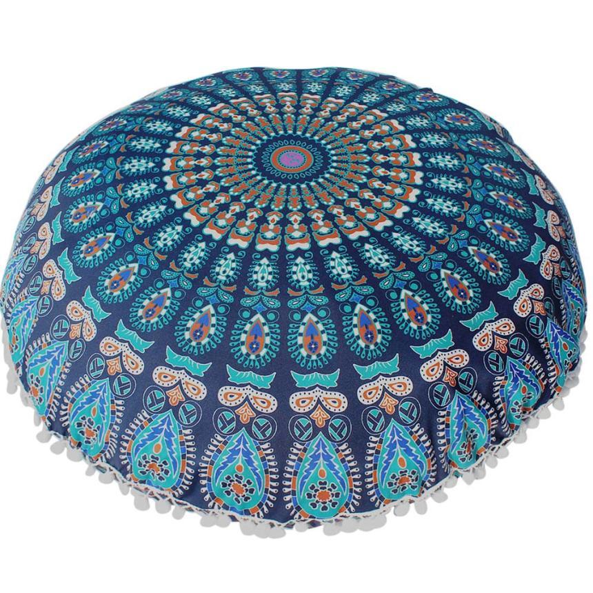 HKM-787923 Round Mandala Floor Pillowcase - Soft Polyester Cushion Cover for Meditation and Home Decor