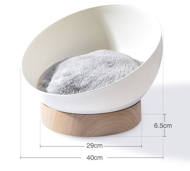 HKM-788179 Universal Cat Egg Shell Nest Multifunctional Turntable Pet Bed in White Wood Grain