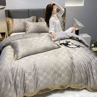 HKM-788307 Elegant Silk Cotton Sheets Set - Fitted & Quilt Covers with Pillow Cases in Various Sizes