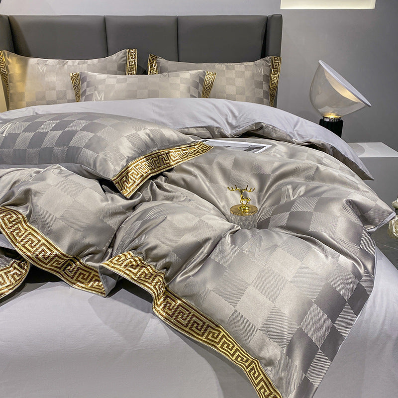 HKM-788307 Elegant Silk Cotton Sheets Set - Fitted & Quilt Covers with Pillow Cases in Various Sizes