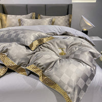 HKM-788307 Elegant Silk Cotton Sheets Set - Fitted & Quilt Covers with Pillow Cases in Various Sizes