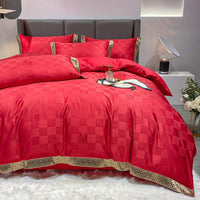 HKM-788307 Elegant Silk Cotton Sheets Set - Fitted & Quilt Covers with Pillow Cases in Various Sizes