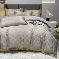 HKM-788307 Elegant Silk Cotton Sheets Set - Fitted & Quilt Covers with Pillow Cases in Various Sizes