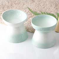 HKM-788563 Ceramic Cat Food Bowl with High Foot Protection and Oblique Mouth Design, 250ml Capacity