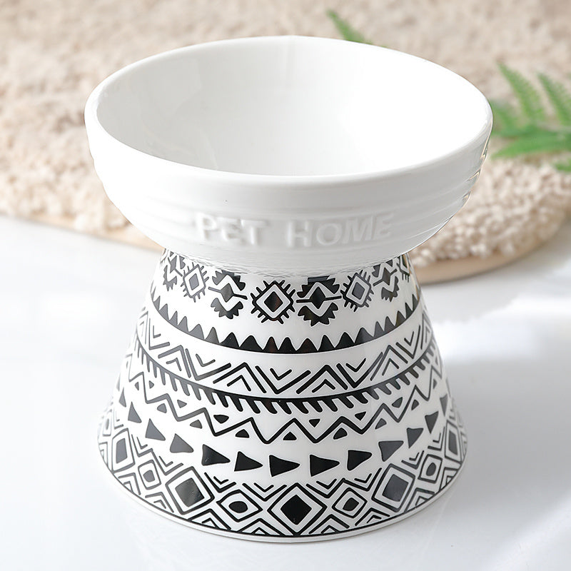 HKM-788563 Ceramic Cat Food Bowl with High Foot Protection and Oblique Mouth Design, 250ml Capacity