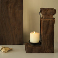 HKM-788627 Handmade Wooden Vintage Candlestick Holder - 34cm x 22cm x 11cm