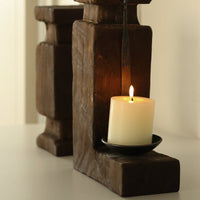 HKM-788627 Handmade Wooden Vintage Candlestick Holder - 34cm x 22cm x 11cm