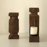 HKM-788627 Handmade Wooden Vintage Candlestick Holder - 34cm x 22cm x 11cm