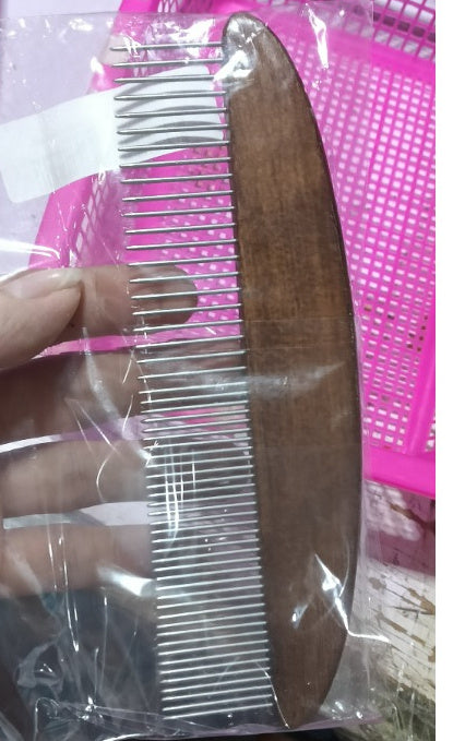 HKM-788627 Wooden Pet Comb for Cats and Dogs - Double-Sided Open Knot and Needle Comb
