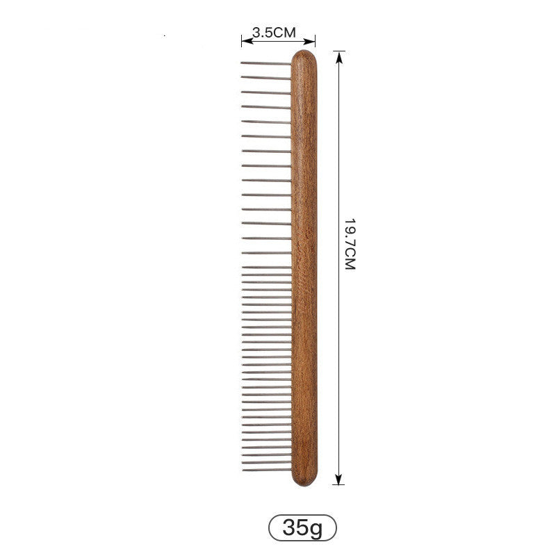 HKM-788627 Wooden Pet Comb for Cats and Dogs - Double-Sided Open Knot and Needle Comb