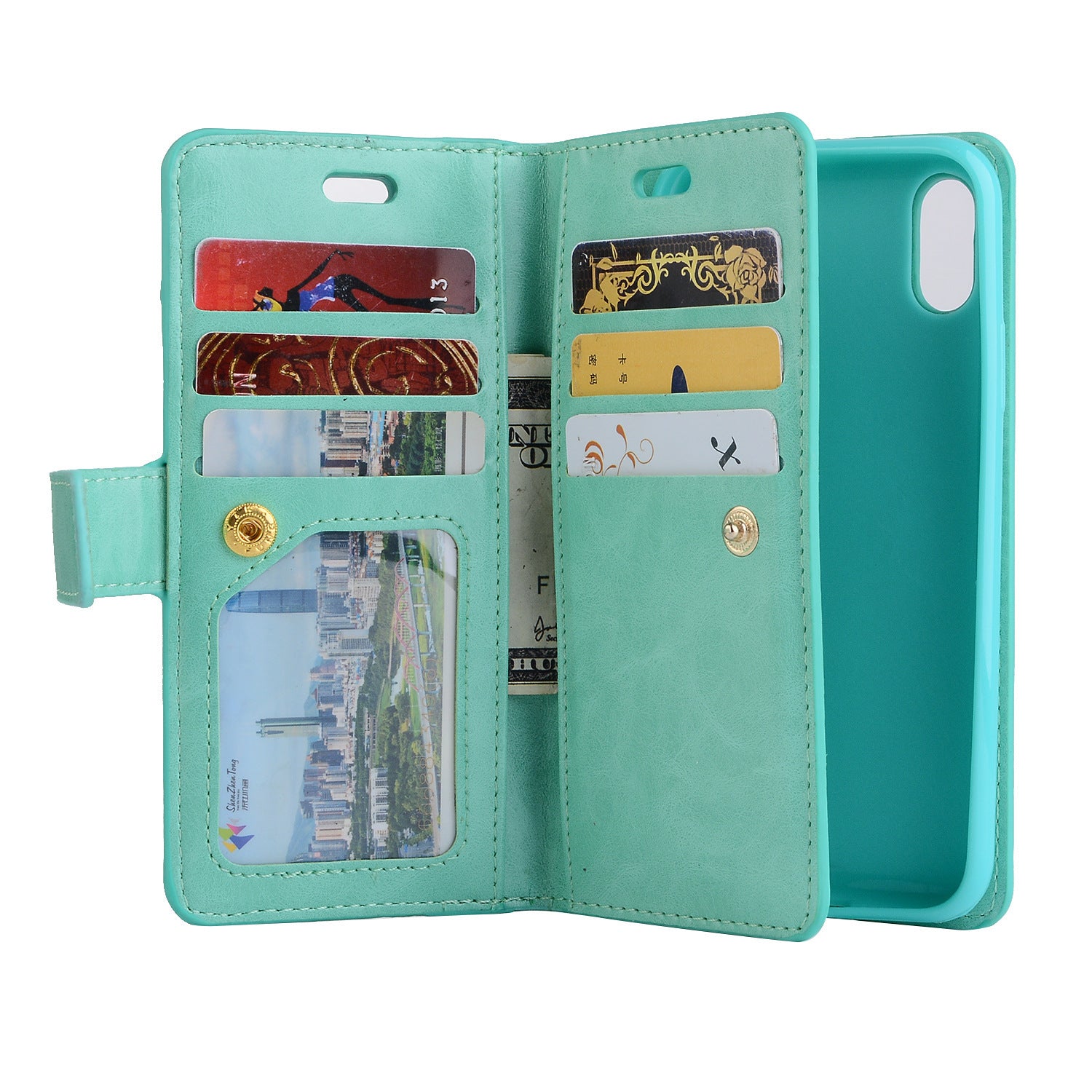 HKM-788627 Zipper Wallet Case for iPhone X, XR, XS with Card Slots and Kickstand Feature