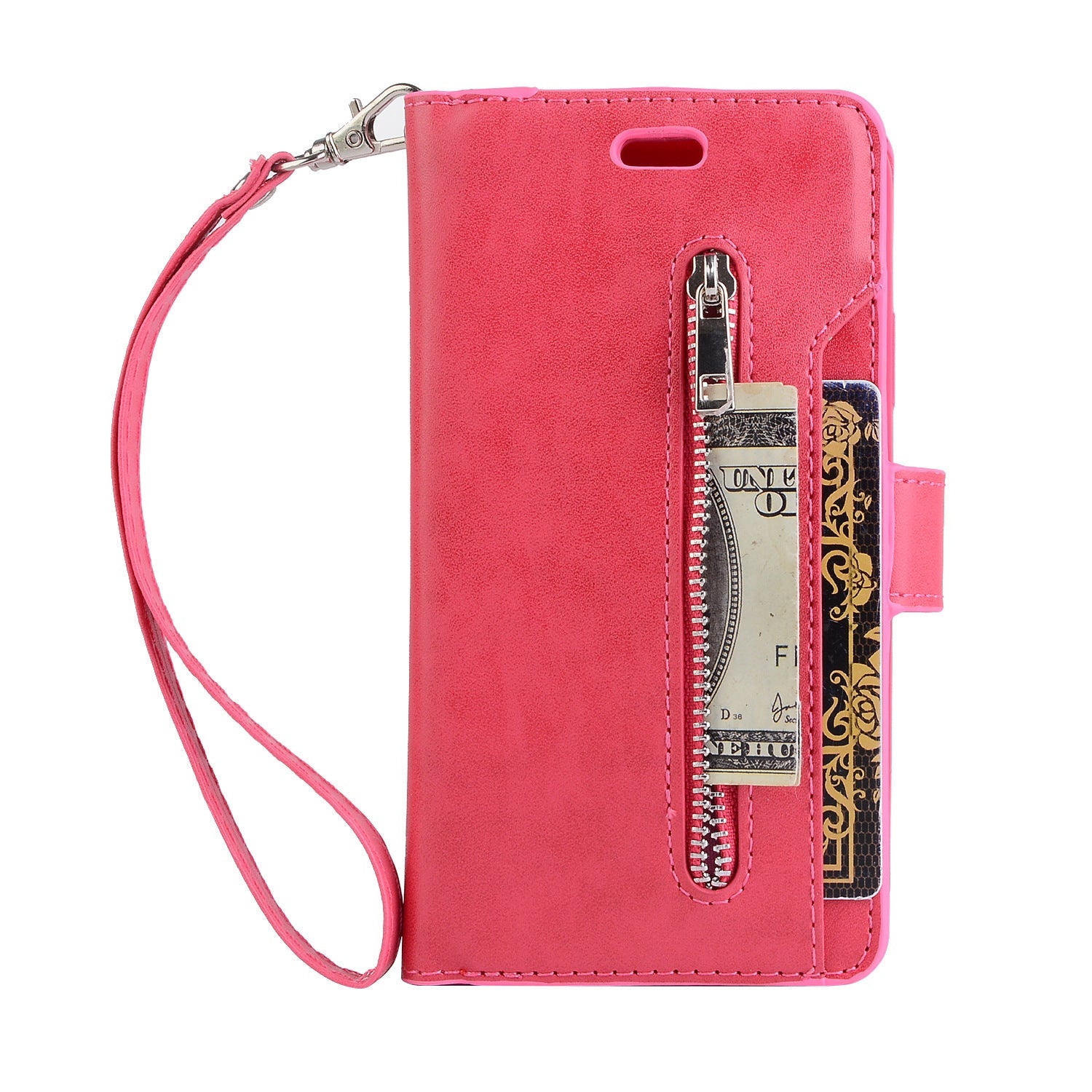 HKM-788627 Zipper Wallet Case for iPhone X, XR, XS with Card Slots and Kickstand Feature