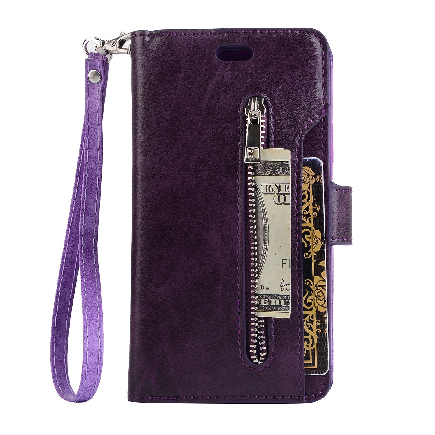 HKM-788627 Zipper Wallet Case for iPhone X, XR, XS with Card Slots and Kickstand Feature
