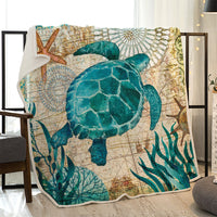 HKM-788691 Plush Digital Printing Blanket in Blue, White, and Green - Available in Multiple Sizes